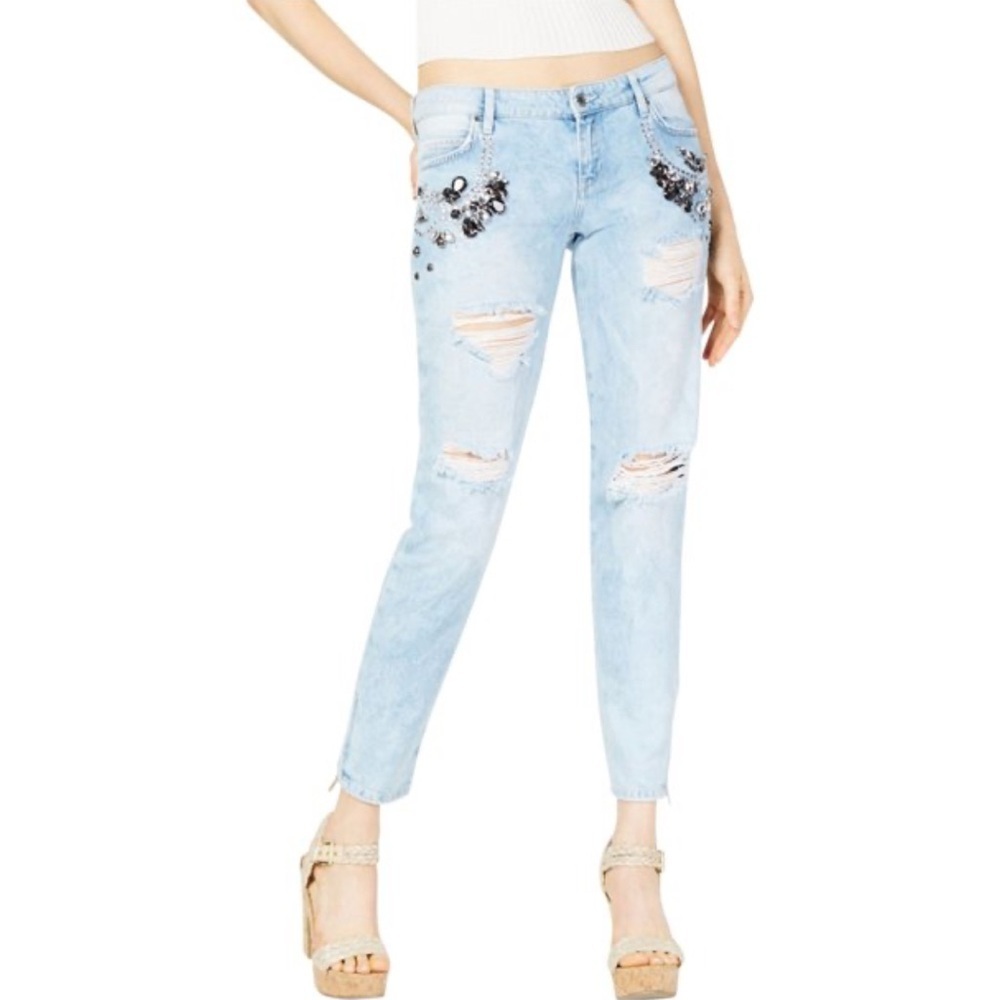 Guess light wash bling rhinestone studded distressed glam edgy chic jeans NWT 26